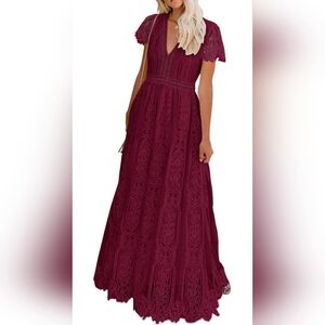 Elegant Lace Maxi Dress in Deep Burgundy